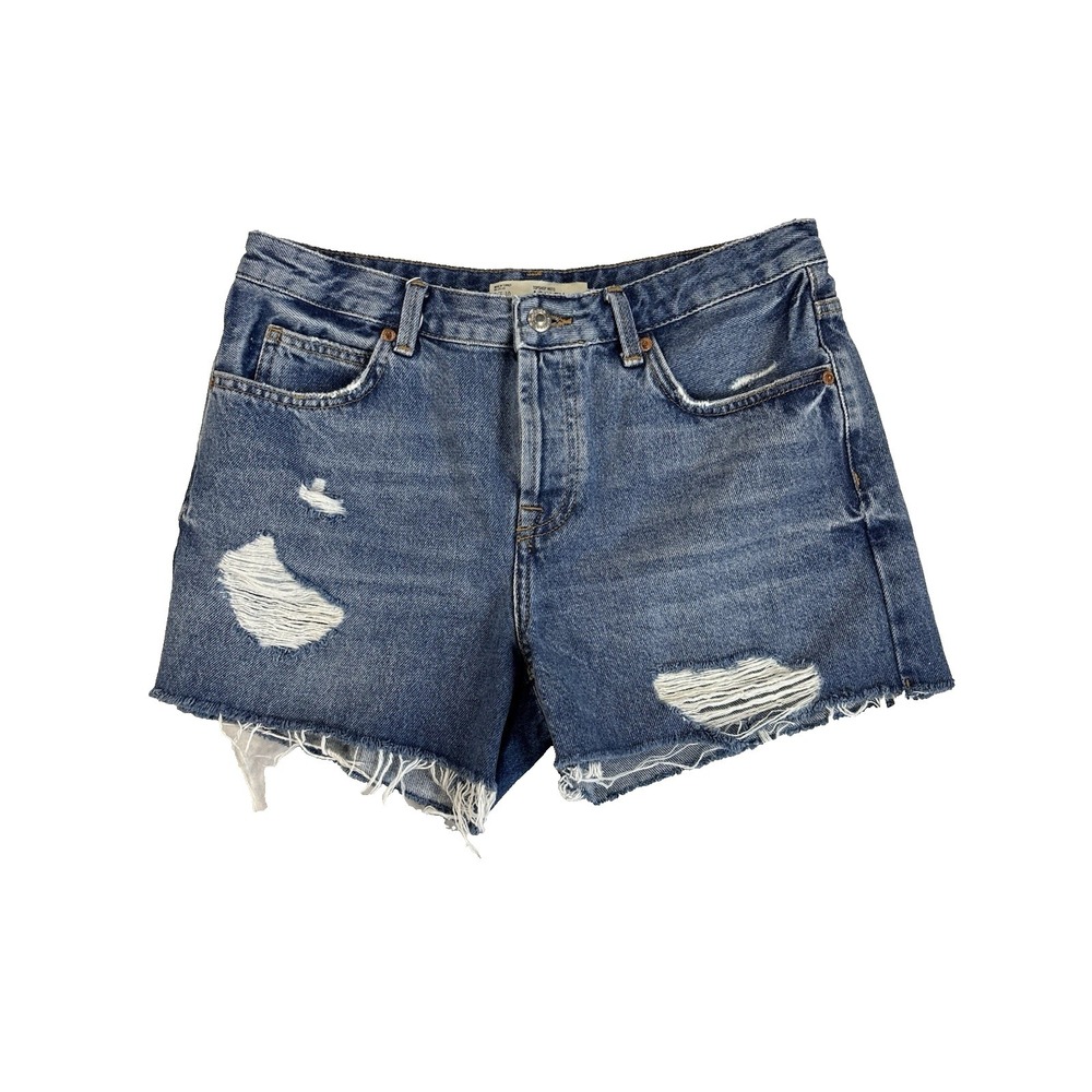 TOPSHOP Moto Ashley Women's 6 Vintage Button Fly Distressed Shorts Baddie Rocker